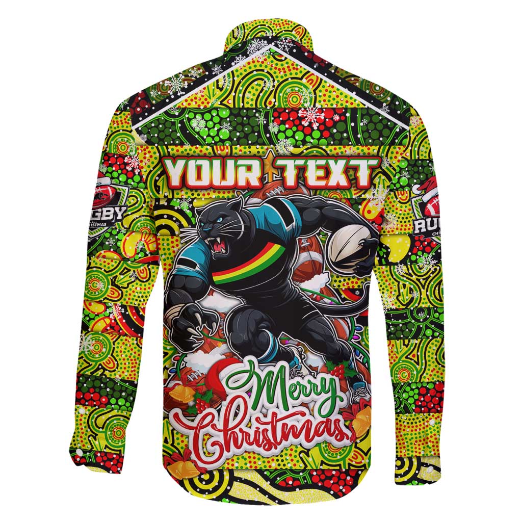Custom Panthers Rugby Merry Christmas Family Matching Mermaid Dress and Hawaiian Shirt Indigenous Australian Art
