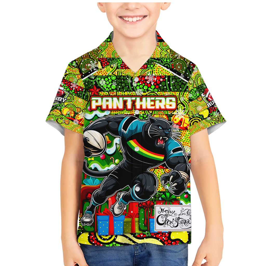 Custom Panthers Rugby Merry Christmas Family Matching Mermaid Dress and Hawaiian Shirt Indigenous Australian Art