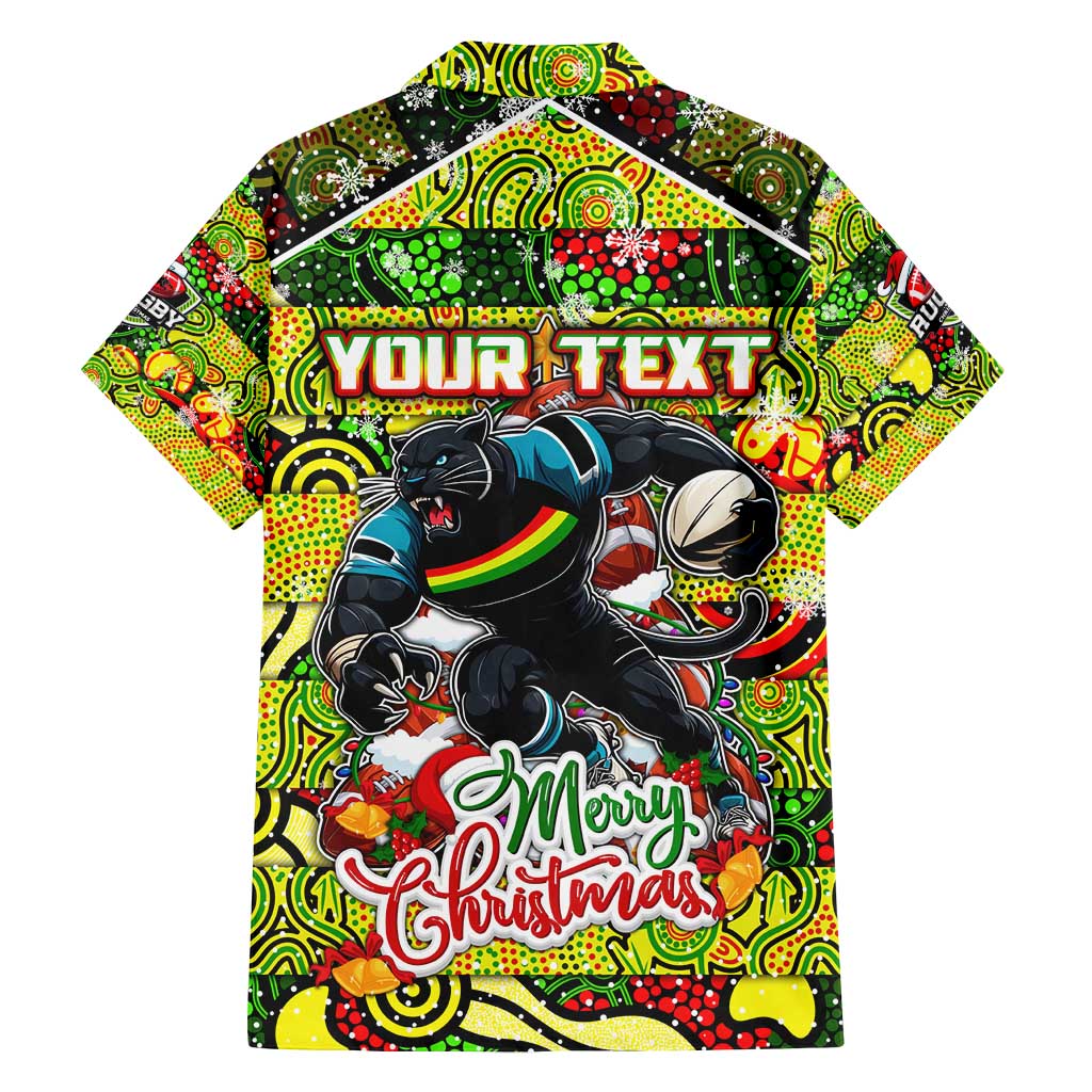 Custom Panthers Rugby Merry Christmas Family Matching Off Shoulder Maxi Dress and Hawaiian Shirt Indigenous Australian Art