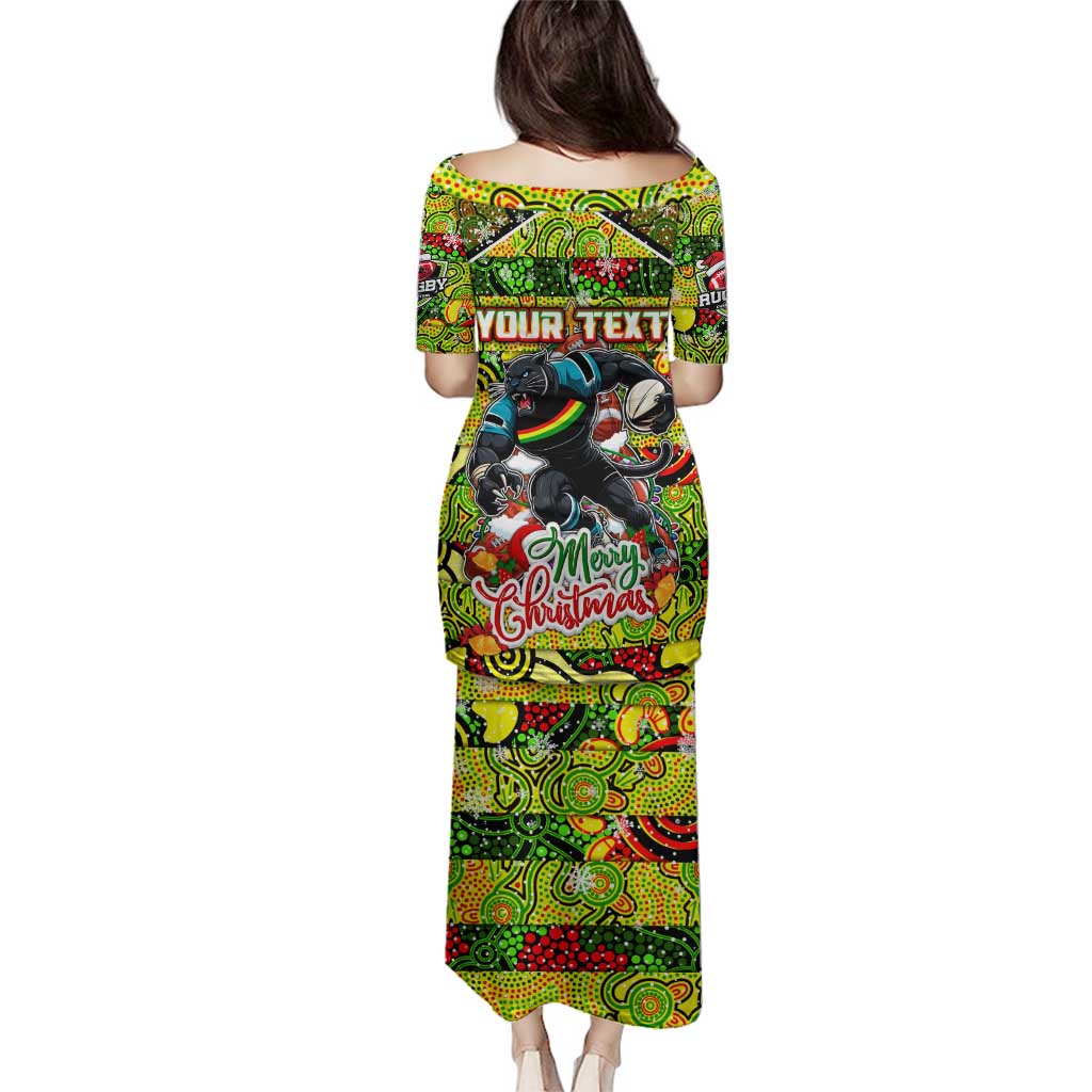Custom Panthers Rugby Merry Christmas Family Matching Puletasi and Hawaiian Shirt Indigenous Australian Art
