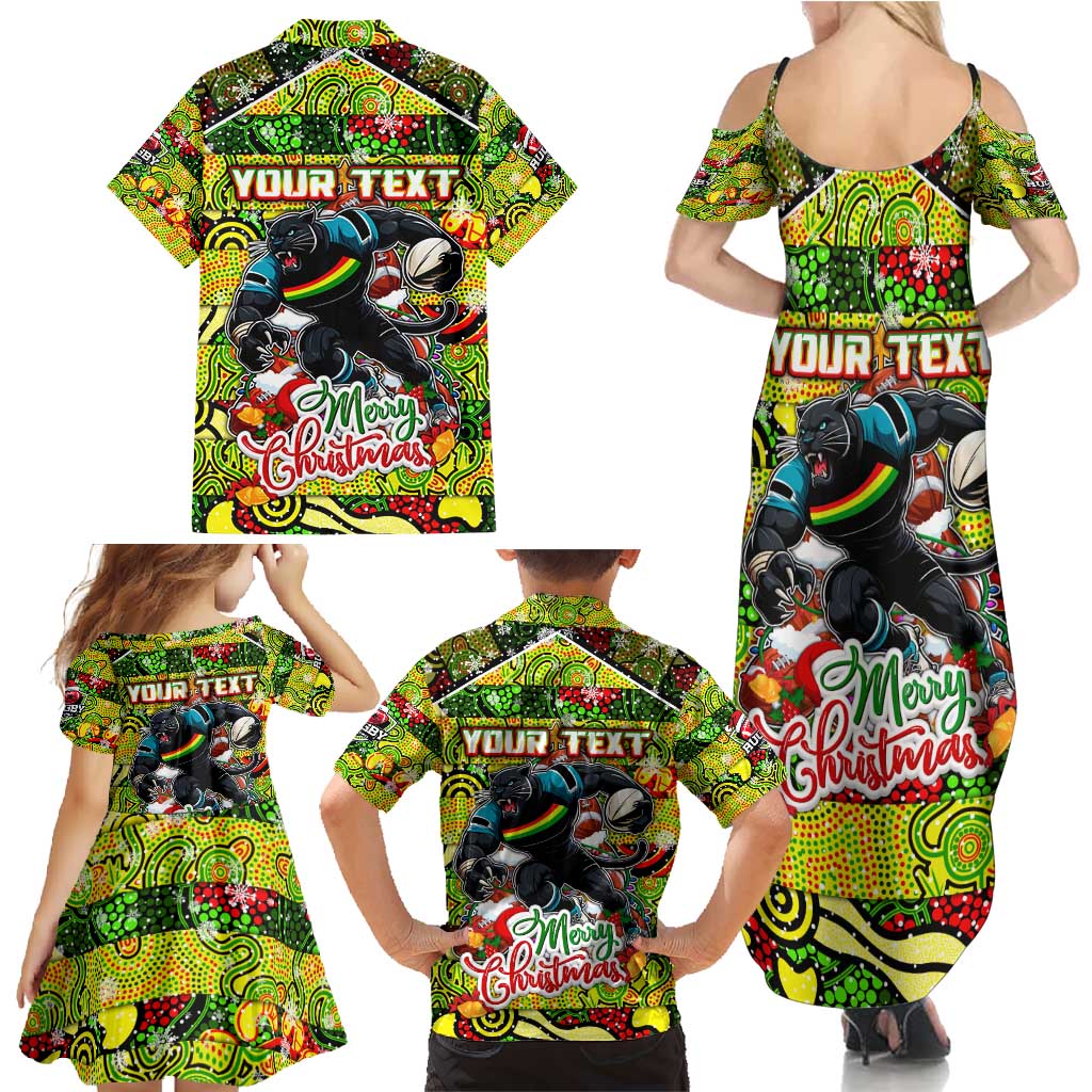 Custom Panthers Rugby Merry Christmas Family Matching Summer Maxi Dress and Hawaiian Shirt Indigenous Australian Art
