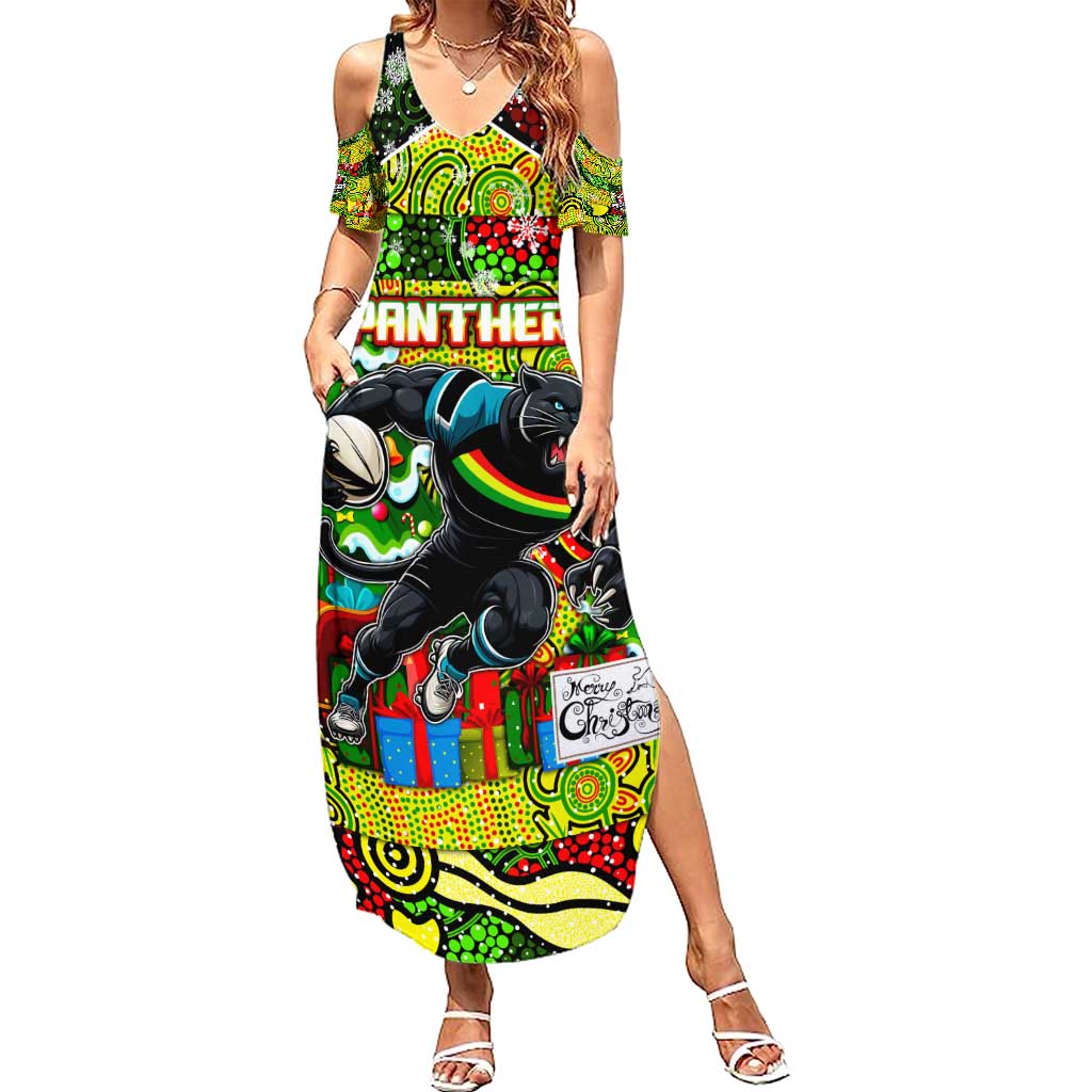 Custom Panthers Rugby Merry Christmas Family Matching Summer Maxi Dress and Hawaiian Shirt Indigenous Australian Art
