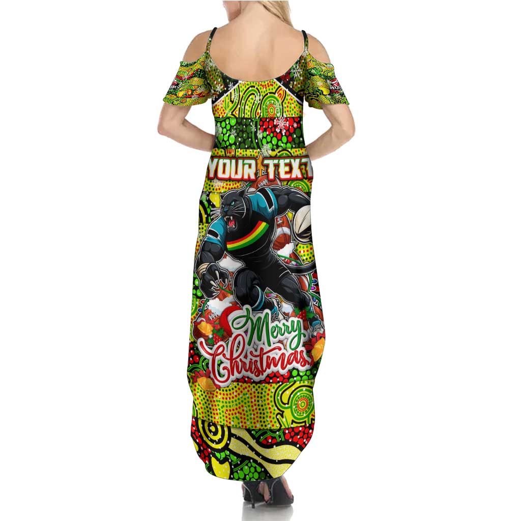 Custom Panthers Rugby Merry Christmas Family Matching Summer Maxi Dress and Hawaiian Shirt Indigenous Australian Art