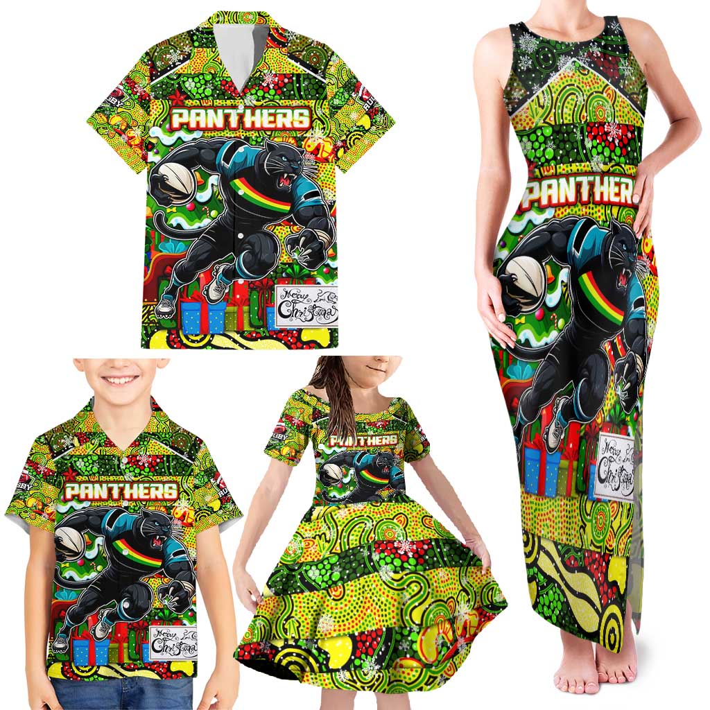 Custom Panthers Rugby Merry Christmas Family Matching Tank Maxi Dress and Hawaiian Shirt Indigenous Australian Art