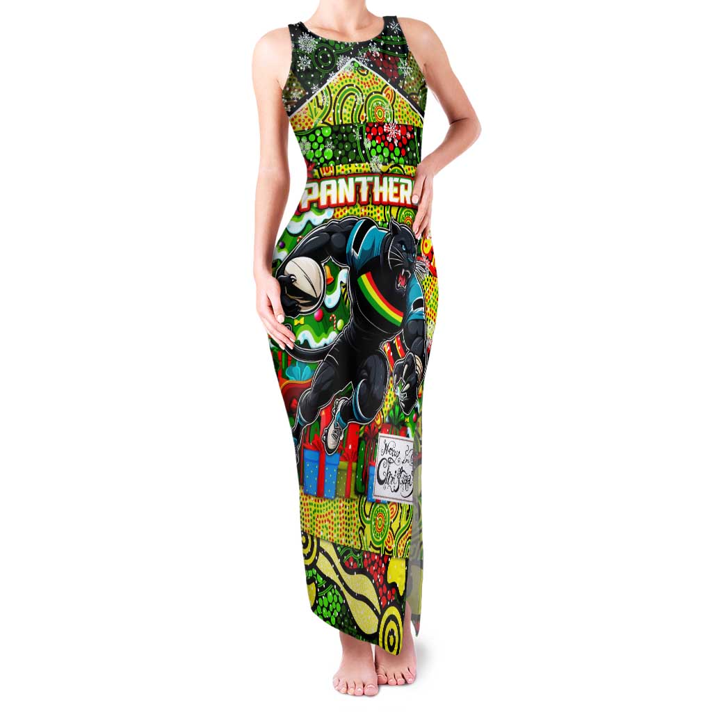 Custom Panthers Rugby Merry Christmas Family Matching Tank Maxi Dress and Hawaiian Shirt Indigenous Australian Art