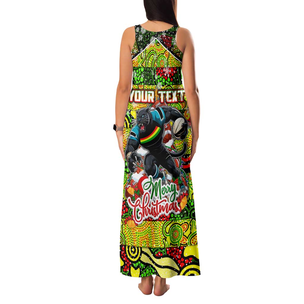 Custom Panthers Rugby Merry Christmas Family Matching Tank Maxi Dress and Hawaiian Shirt Indigenous Australian Art