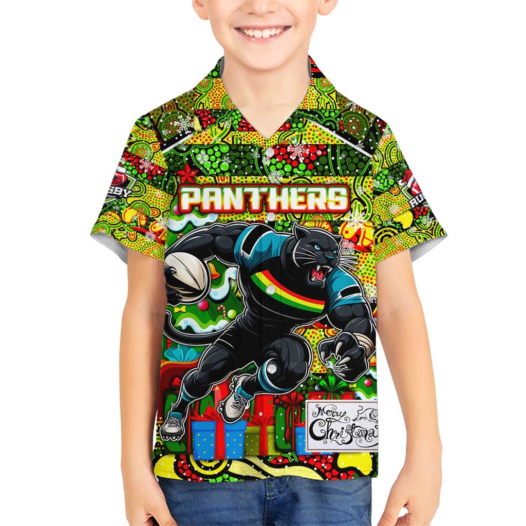 Custom Panthers Rugby Merry Christmas Family Matching Tank Maxi Dress and Hawaiian Shirt Indigenous Australian Art