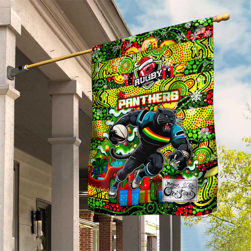 Panthers Rugby Merry Christmas Garden Flag Indigenous Australian Art - Vibe Hoodie Shop