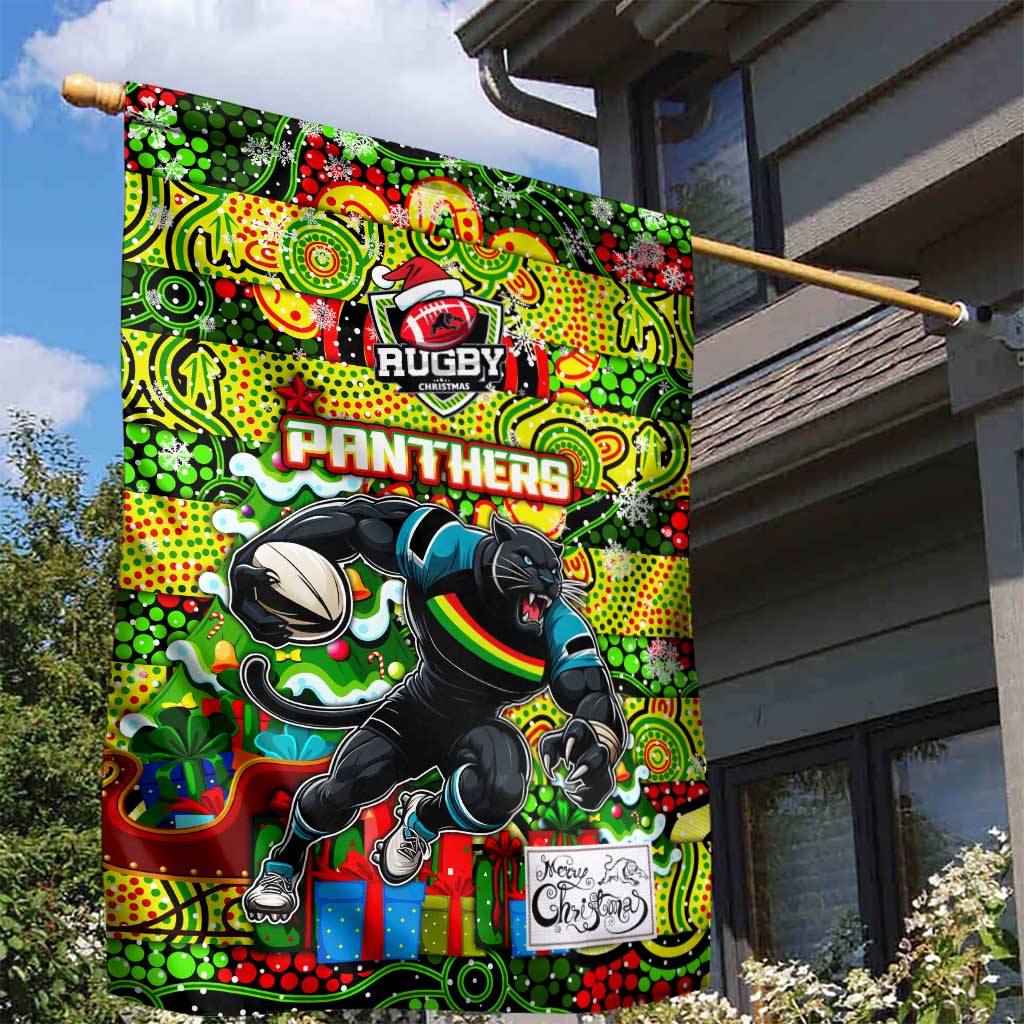 Panthers Rugby Merry Christmas Garden Flag Indigenous Australian Art - Vibe Hoodie Shop