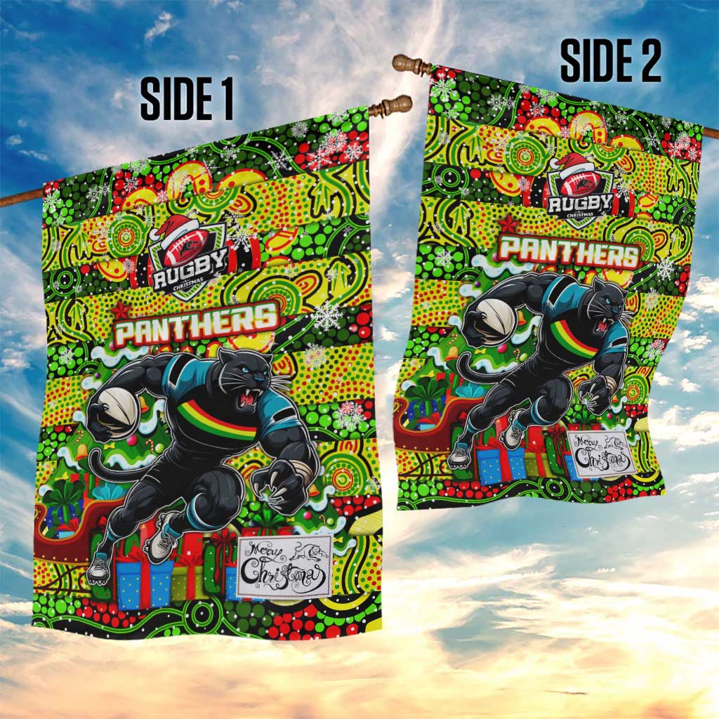Panthers Rugby Merry Christmas Garden Flag Indigenous Australian Art - Vibe Hoodie Shop