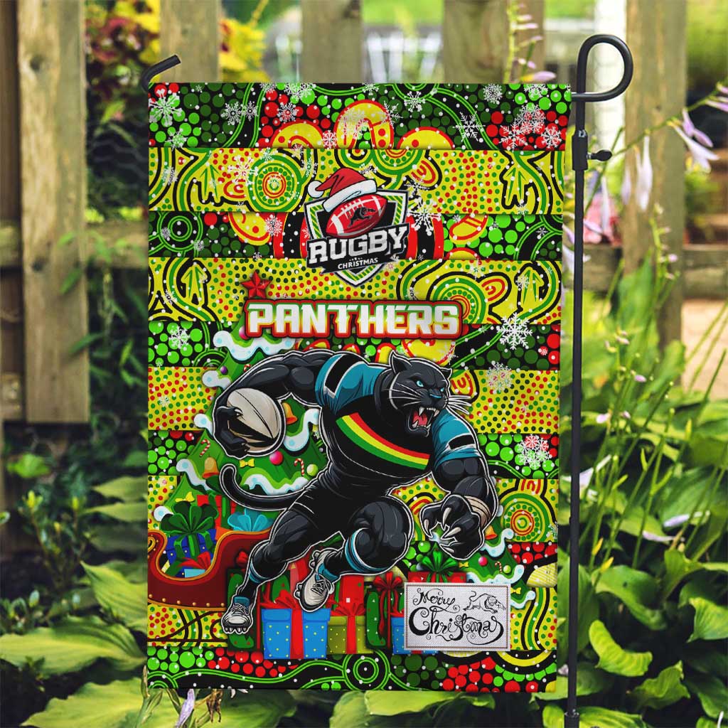 Panthers Rugby Merry Christmas Garden Flag Indigenous Australian Art - Vibe Hoodie Shop