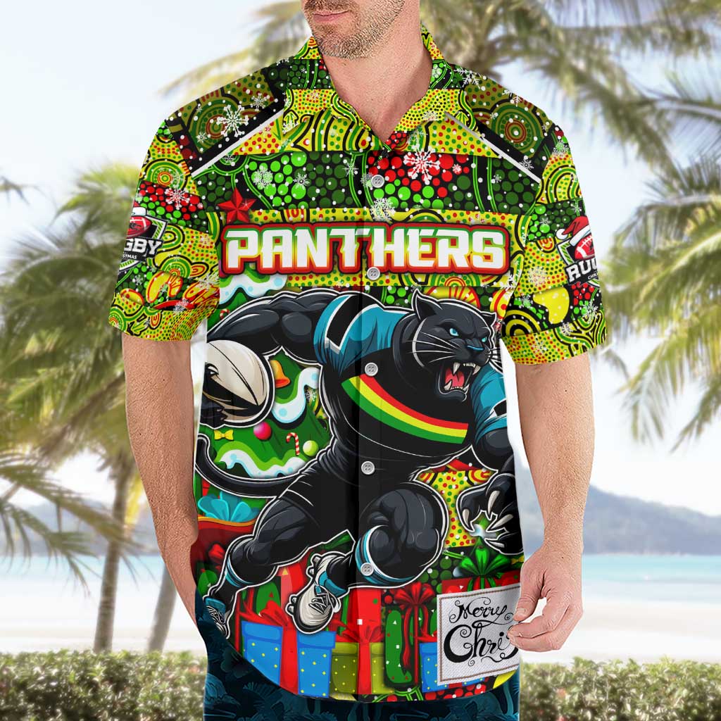 Custom Panthers Rugby Merry Christmas Hawaiian Shirt Indigenous Australian Art - Vibe Hoodie Shop