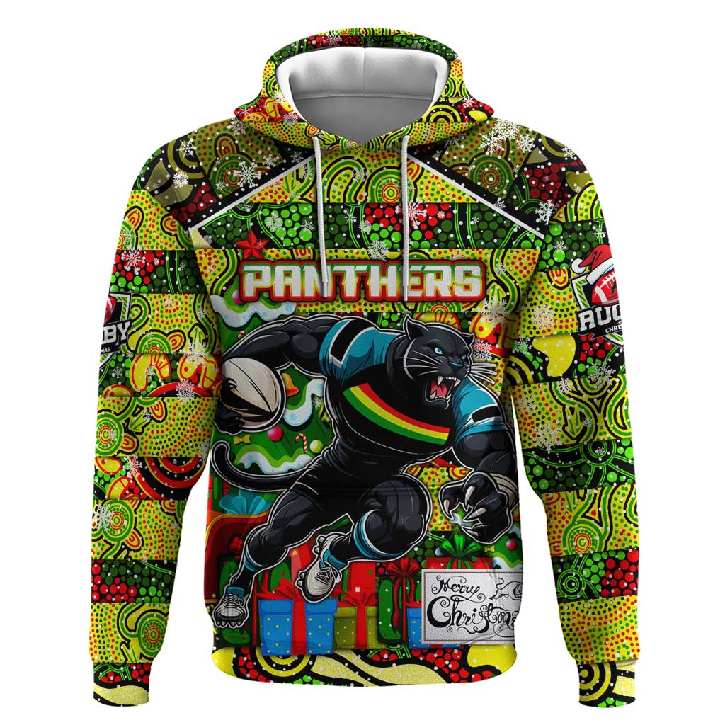 Custom Panthers Rugby Merry Christmas Hoodie Indigenous Australian Art - Vibe Hoodie Shop