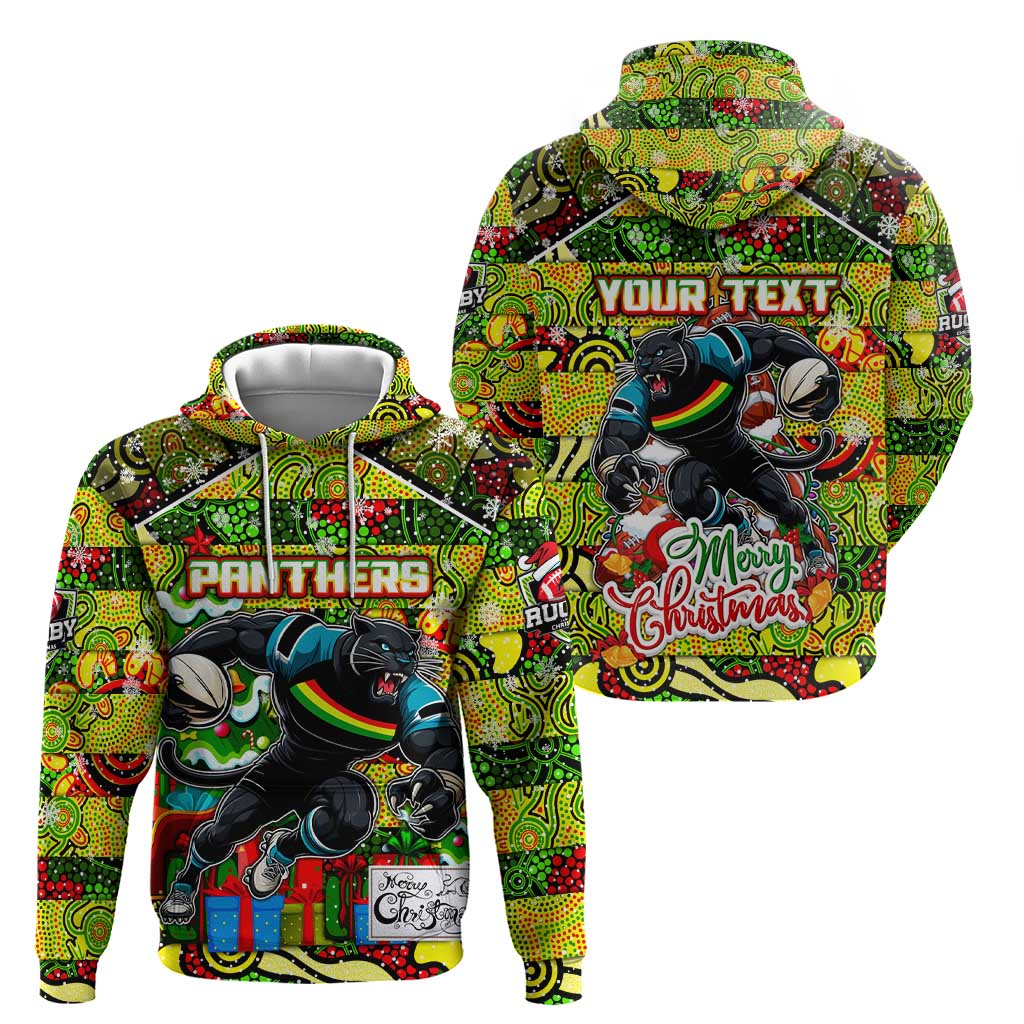 Custom Panthers Rugby Merry Christmas Hoodie Indigenous Australian Art - Vibe Hoodie Shop