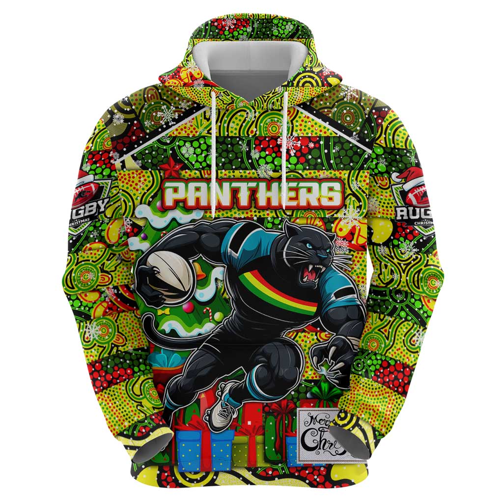 Custom Panthers Rugby Merry Christmas Hoodie Indigenous Australian Art - Vibe Hoodie Shop