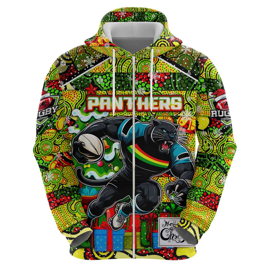 Custom Panthers Rugby Merry Christmas Hoodie Indigenous Australian Art - Vibe Hoodie Shop