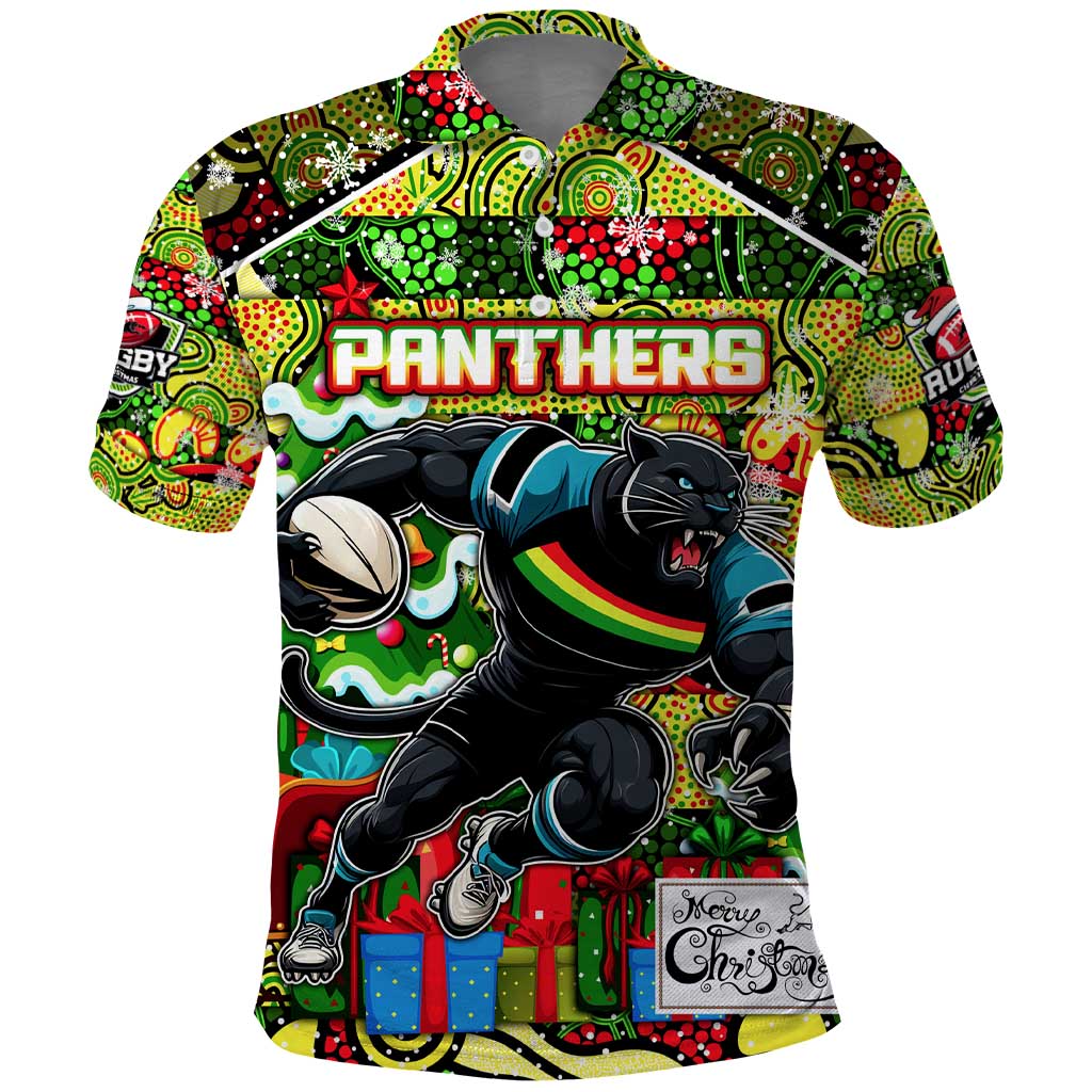 Custom Panthers Rugby Merry Christmas Polo Shirt Indigenous Australian Art - Vibe Hoodie Shop