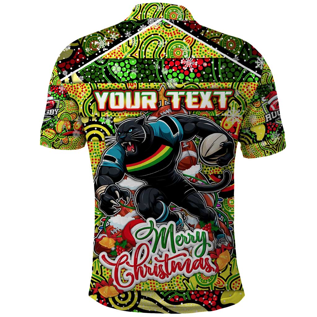 Custom Panthers Rugby Merry Christmas Polo Shirt Indigenous Australian Art - Vibe Hoodie Shop