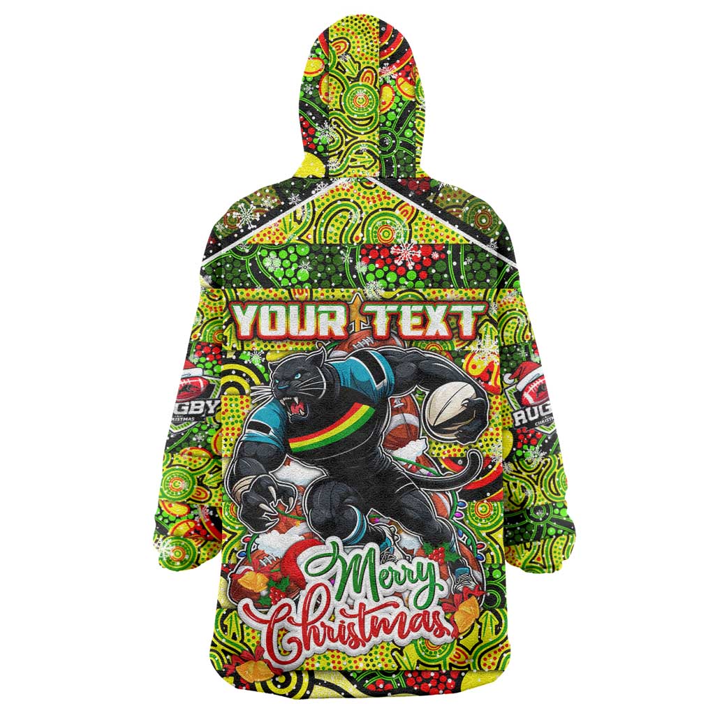 Custom Panthers Rugby Merry Christmas Wearable Blanket Hoodie Indigenous Australian Art - Vibe Hoodie Shop