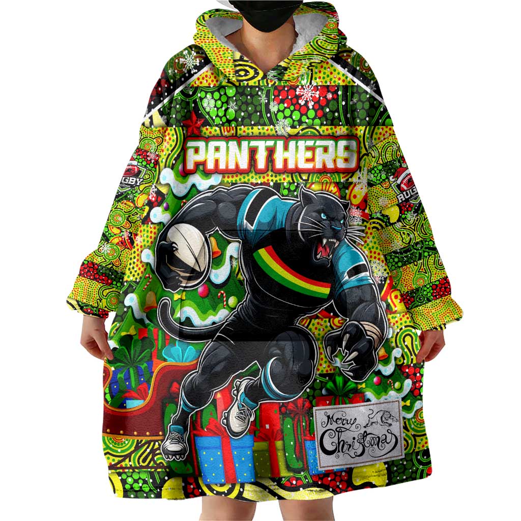 Custom Panthers Rugby Merry Christmas Wearable Blanket Hoodie Indigenous Australian Art - Vibe Hoodie Shop