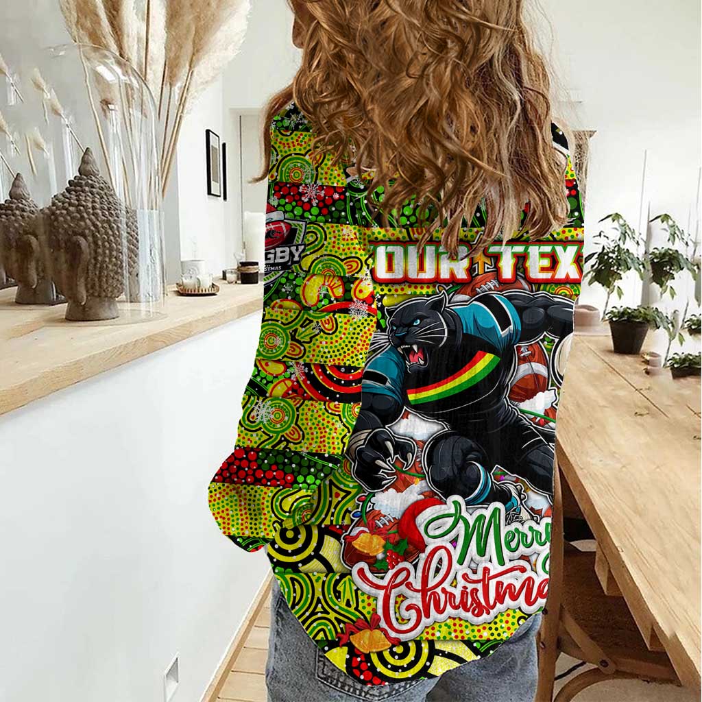 Custom Panthers Rugby Merry Christmas Women Casual Shirt Indigenous Australian Art - Vibe Hoodie Shop