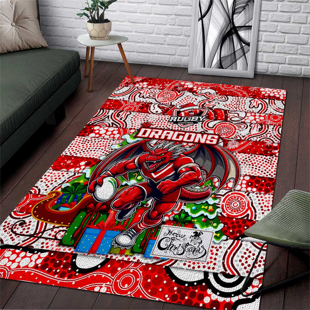 Dragons Rugby Merry Christmas Area Rug Indigenous Australian Art - Vibe Hoodie Shop