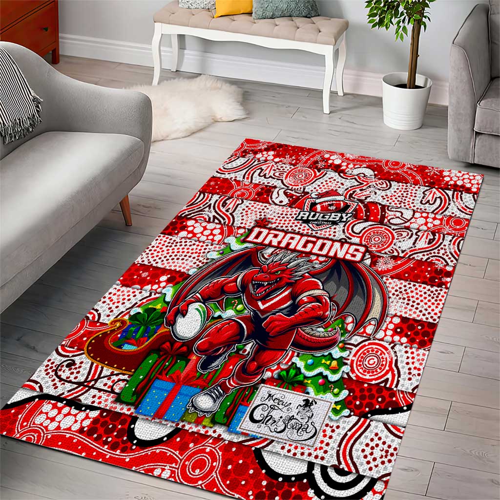 Dragons Rugby Merry Christmas Area Rug Indigenous Australian Art - Vibe Hoodie Shop