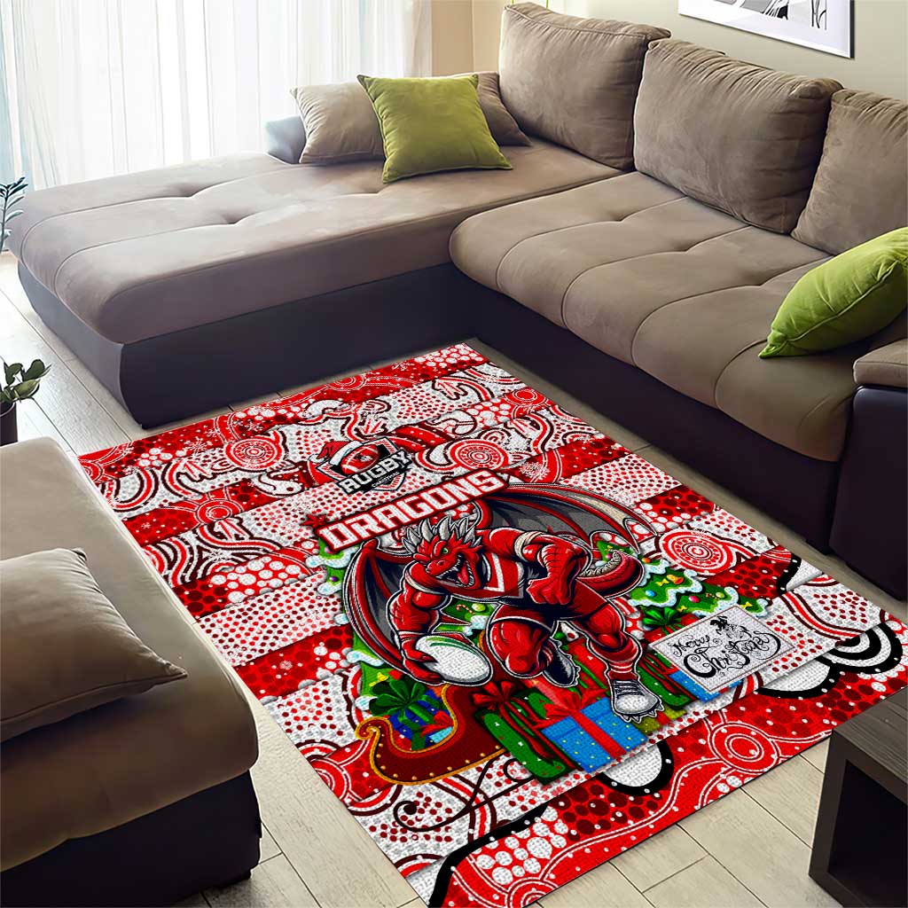 Dragons Rugby Merry Christmas Area Rug Indigenous Australian Art - Vibe Hoodie Shop