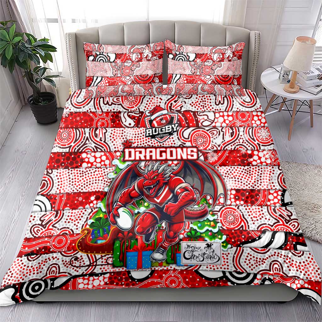 Dragons Rugby Merry Christmas Bedding Set Indigenous Australian Art - Vibe Hoodie Shop