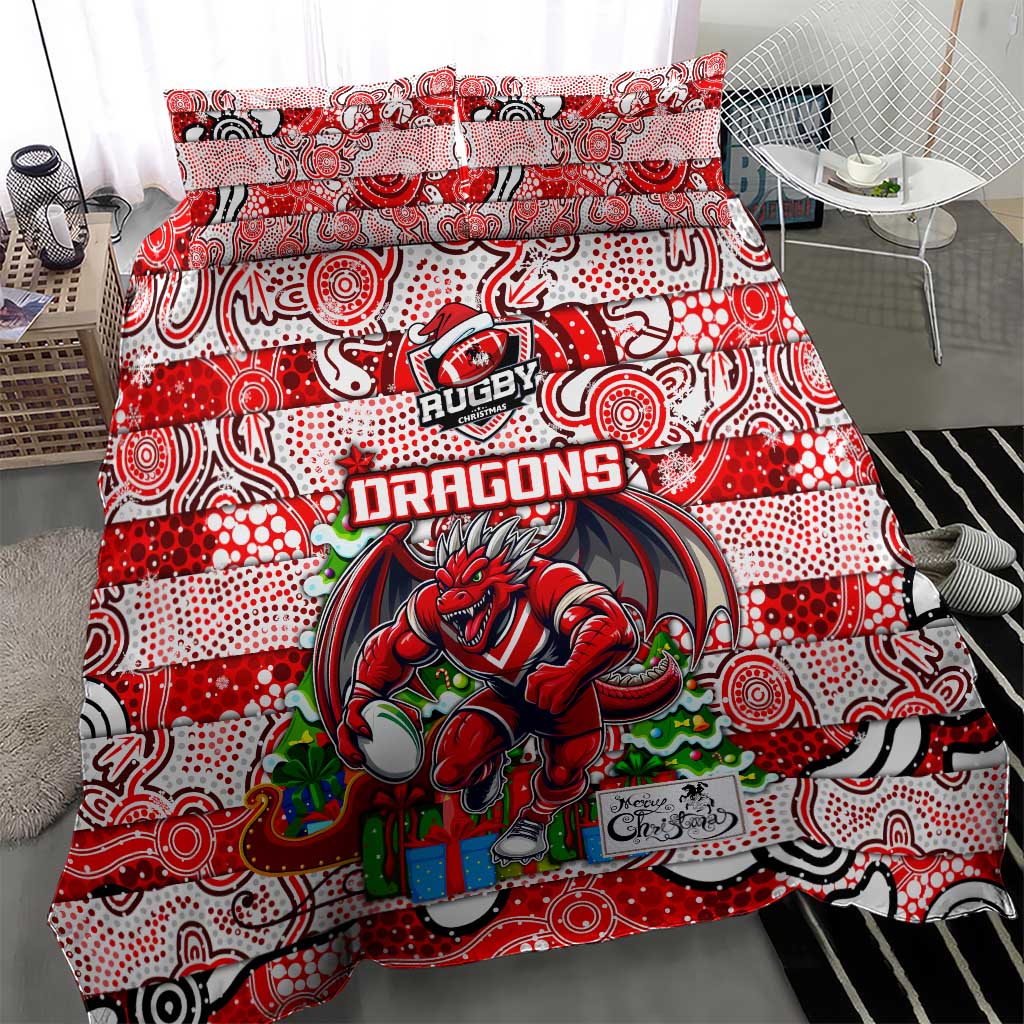 Dragons Rugby Merry Christmas Bedding Set Indigenous Australian Art - Vibe Hoodie Shop