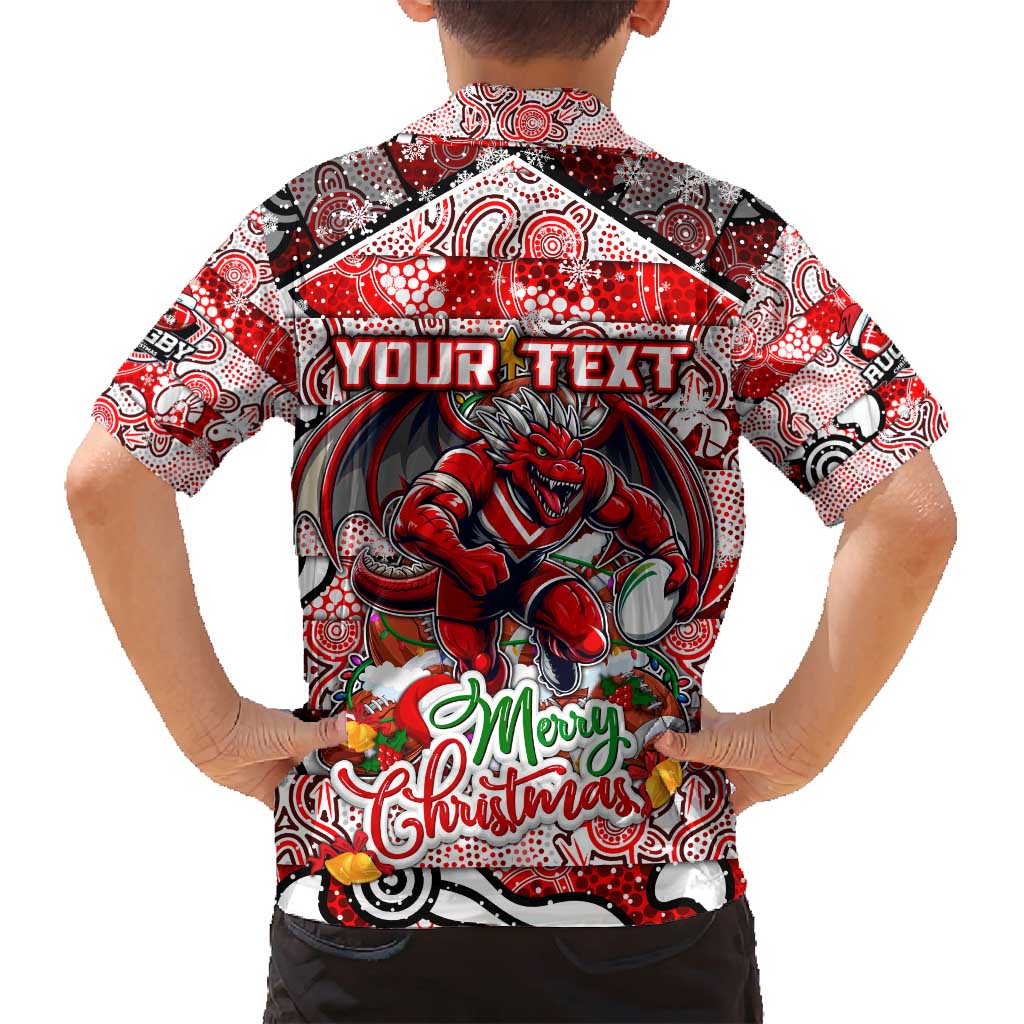 Custom Dragons Rugby Merry Christmas Family Matching Long Sleeve Bodycon Dress and Hawaiian Shirt Indigenous Australian Art