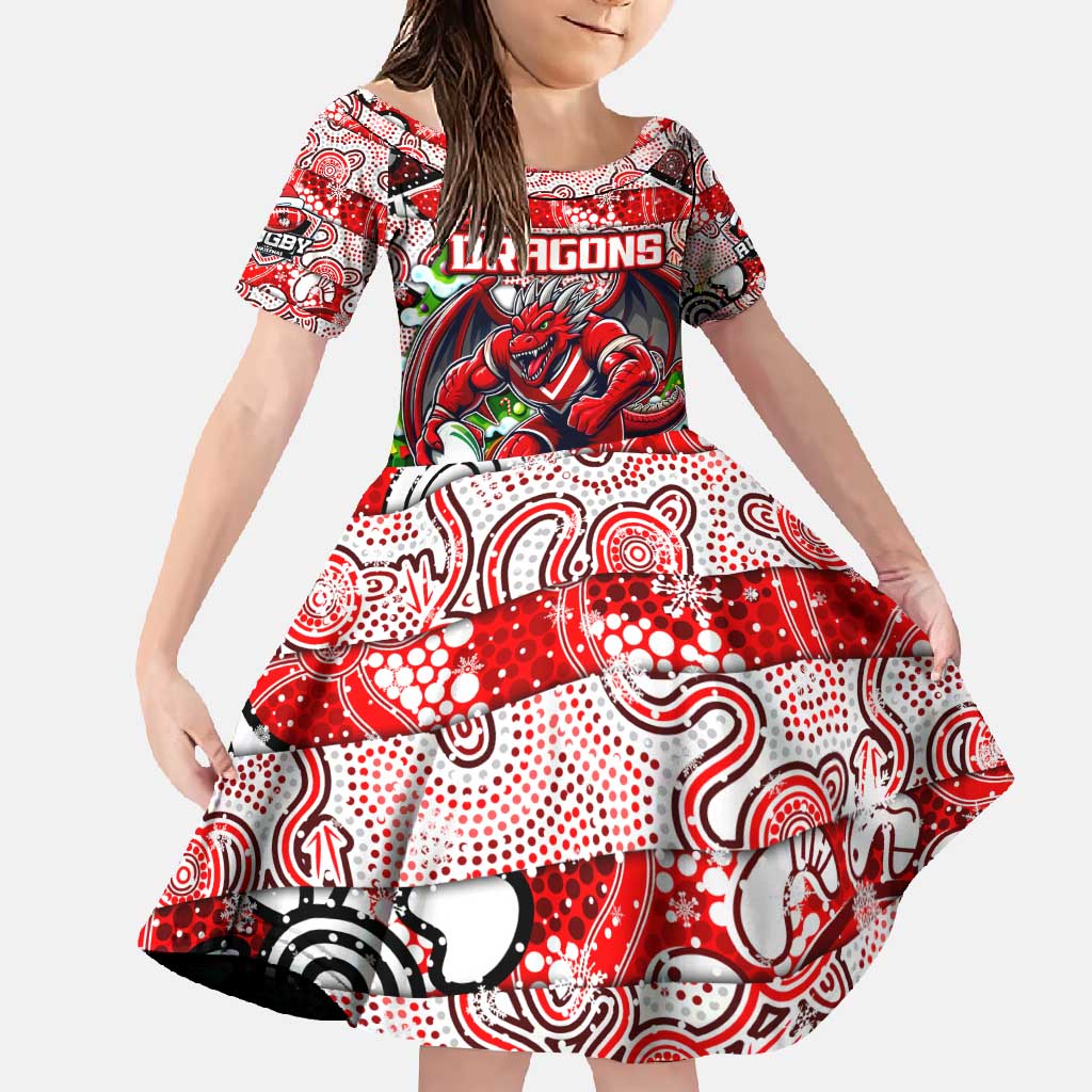 Custom Dragons Rugby Merry Christmas Family Matching Long Sleeve Bodycon Dress and Hawaiian Shirt Indigenous Australian Art