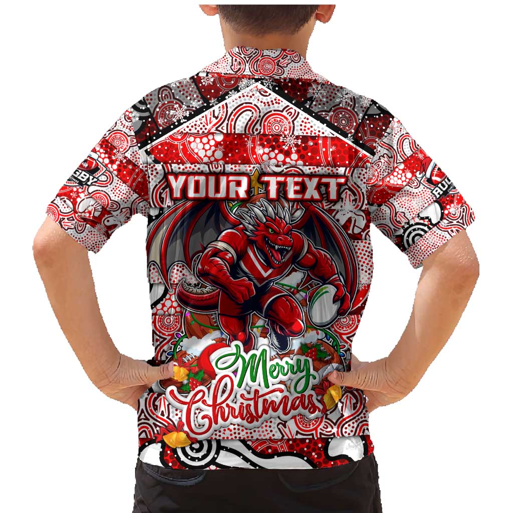 Custom Dragons Rugby Merry Christmas Family Matching Mermaid Dress and Hawaiian Shirt Indigenous Australian Art