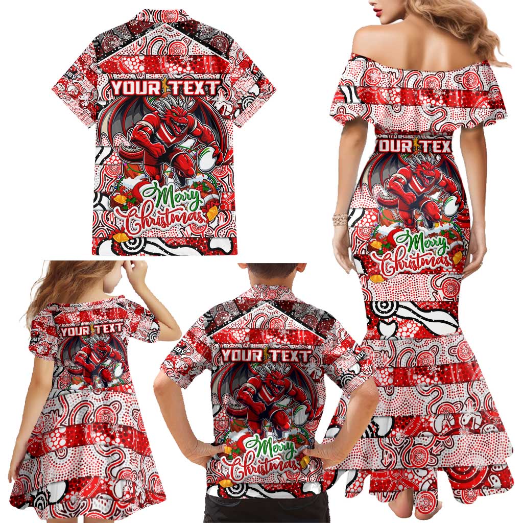 Custom Dragons Rugby Merry Christmas Family Matching Mermaid Dress and Hawaiian Shirt Indigenous Australian Art