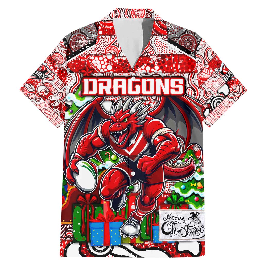 Custom Dragons Rugby Merry Christmas Family Matching Mermaid Dress and Hawaiian Shirt Indigenous Australian Art