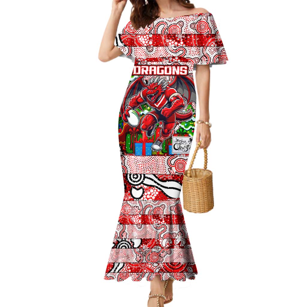 Custom Dragons Rugby Merry Christmas Family Matching Mermaid Dress and Hawaiian Shirt Indigenous Australian Art