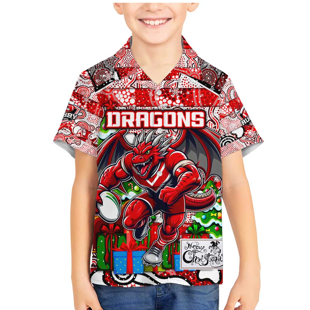 Custom Dragons Rugby Merry Christmas Family Matching Mermaid Dress and Hawaiian Shirt Indigenous Australian Art