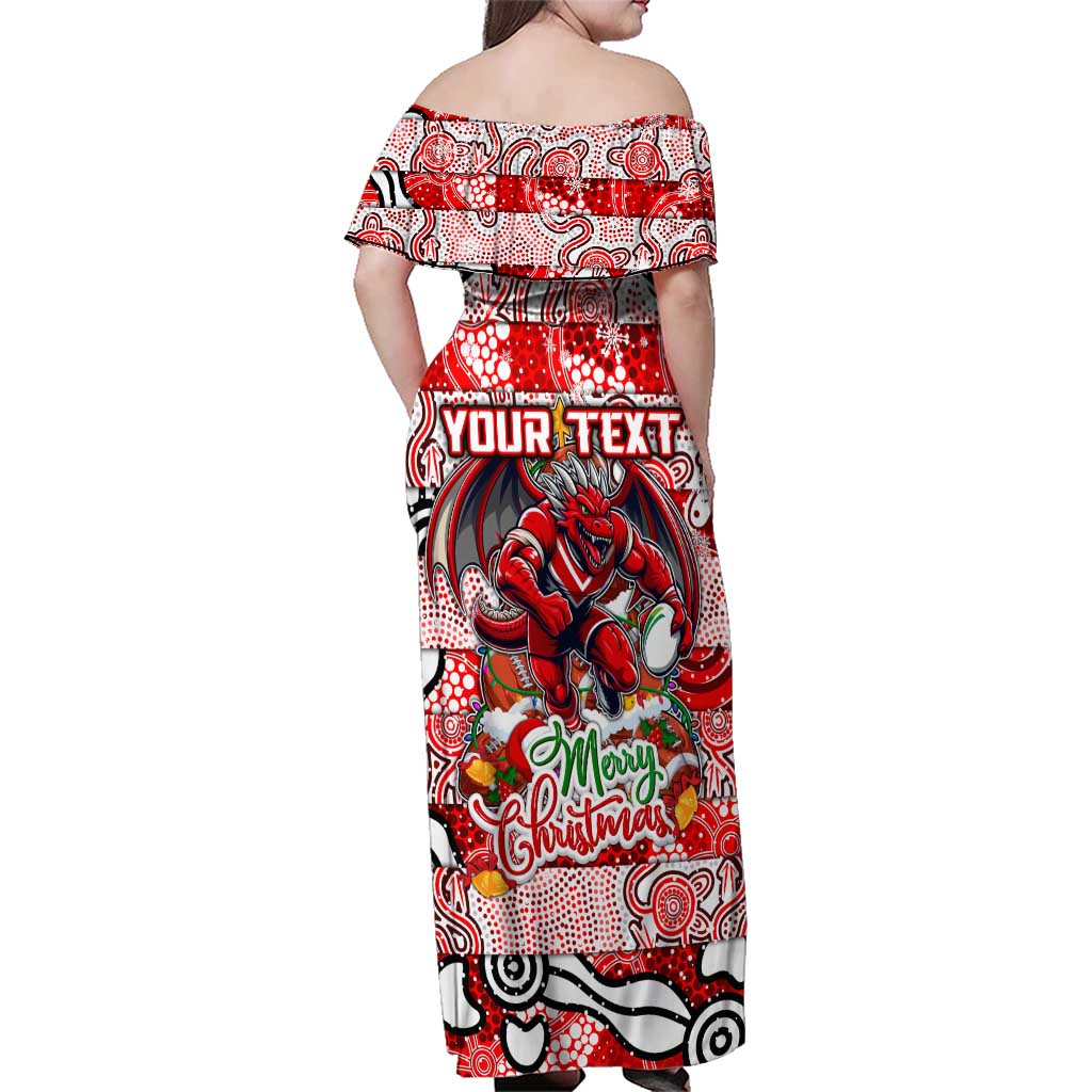 Custom Dragons Rugby Merry Christmas Family Matching Off Shoulder Maxi Dress and Hawaiian Shirt Indigenous Australian Art