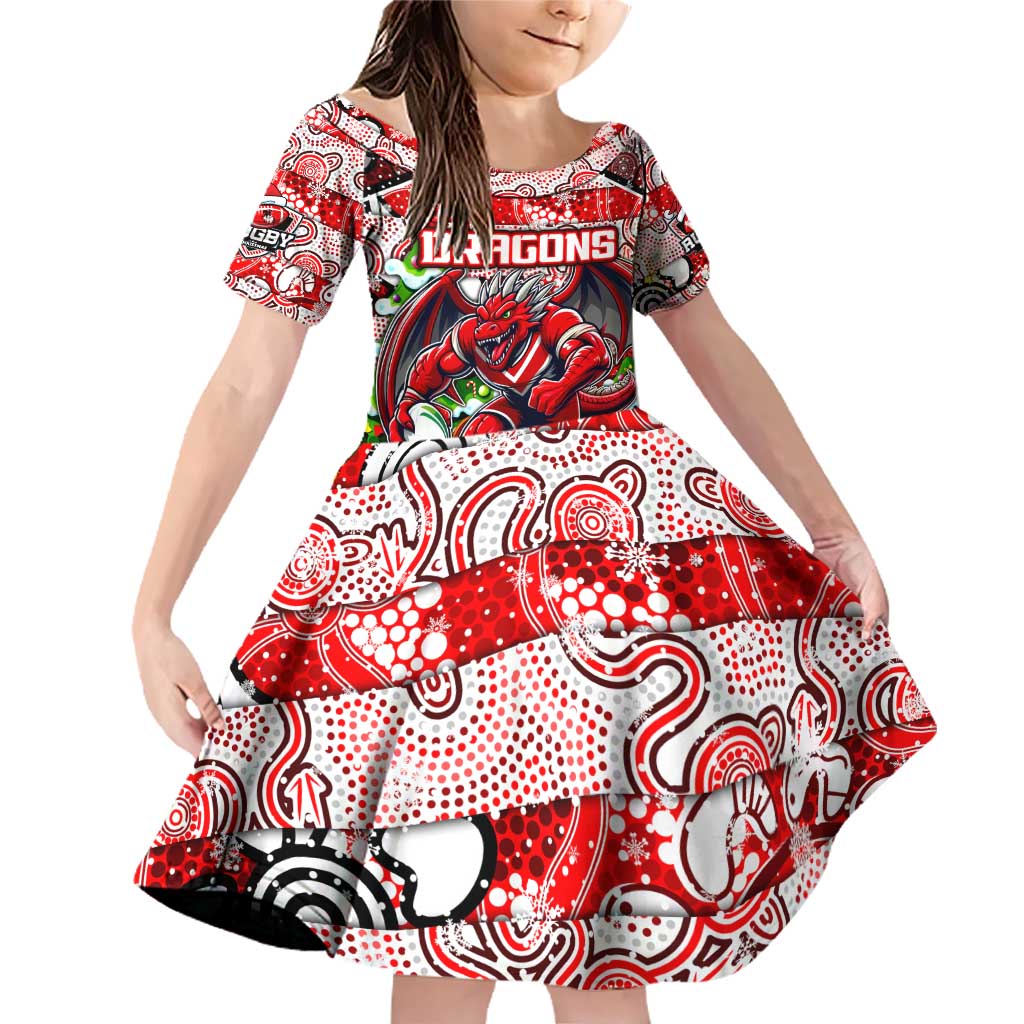 Custom Dragons Rugby Merry Christmas Family Matching Off Shoulder Short Dress and Hawaiian Shirt Indigenous Australian Art