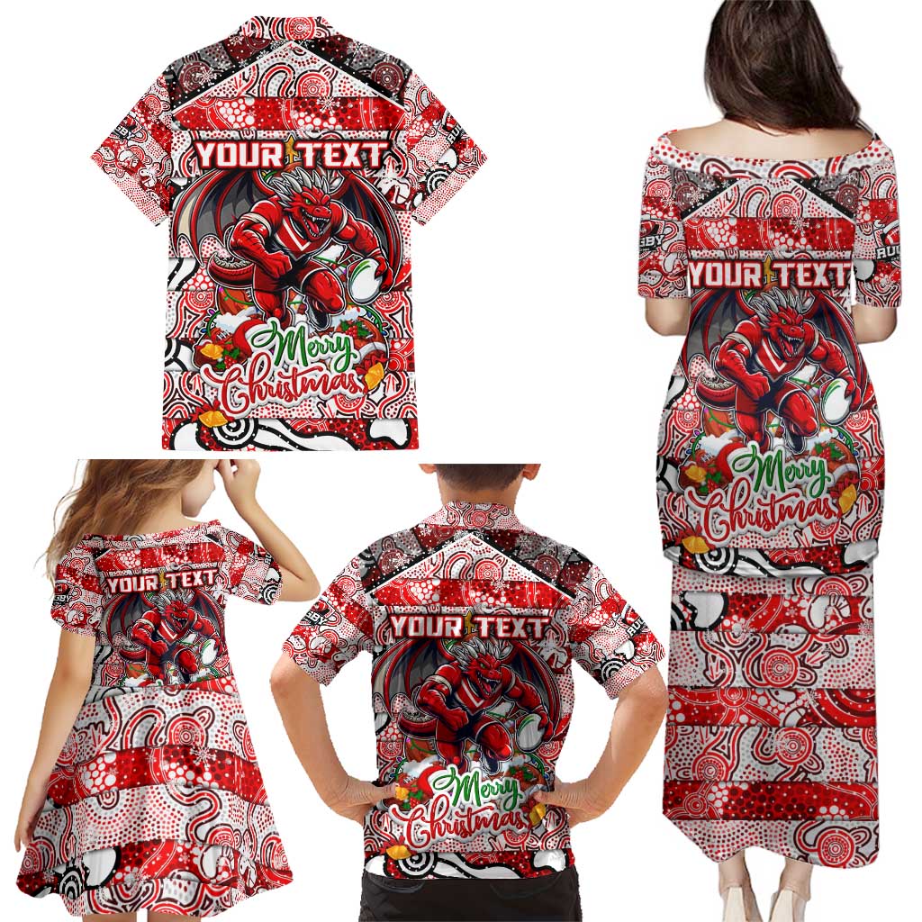 Custom Dragons Rugby Merry Christmas Family Matching Puletasi and Hawaiian Shirt Indigenous Australian Art