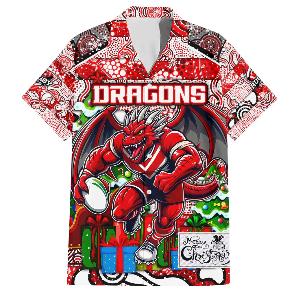 Custom Dragons Rugby Merry Christmas Family Matching Puletasi and Hawaiian Shirt Indigenous Australian Art
