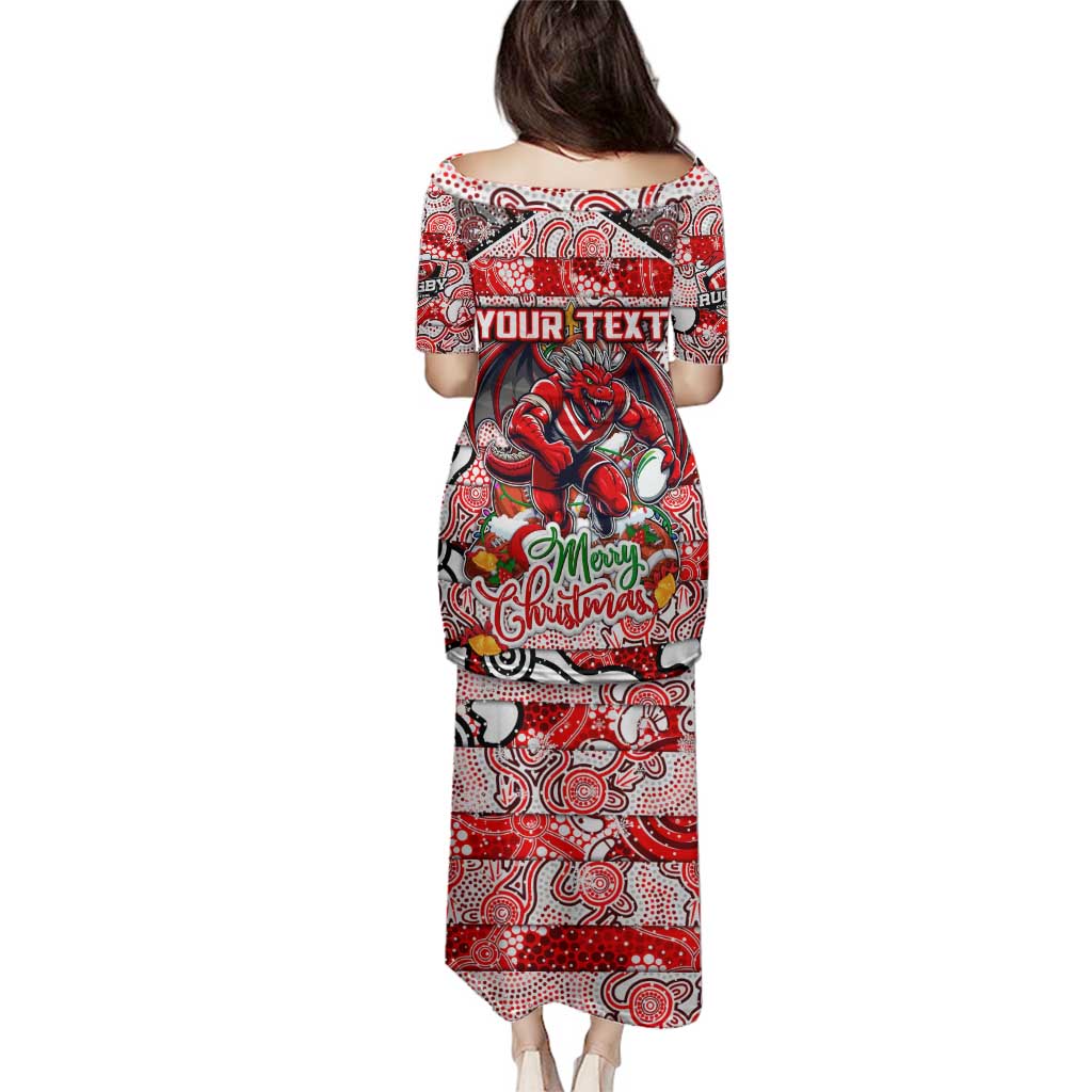 Custom Dragons Rugby Merry Christmas Family Matching Puletasi and Hawaiian Shirt Indigenous Australian Art
