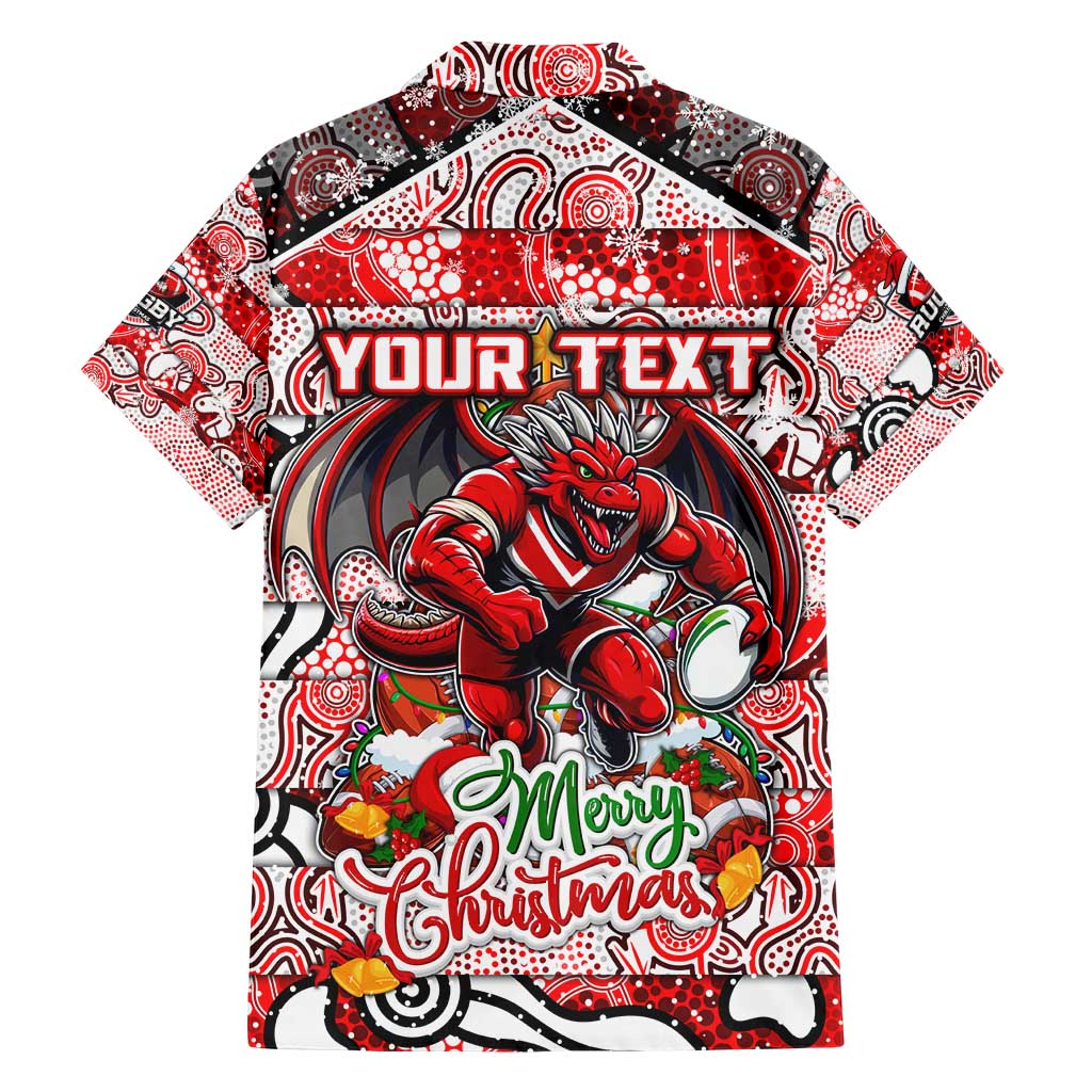 Custom Dragons Rugby Merry Christmas Family Matching Short Sleeve Bodycon Dress and Hawaiian Shirt Indigenous Australian Art