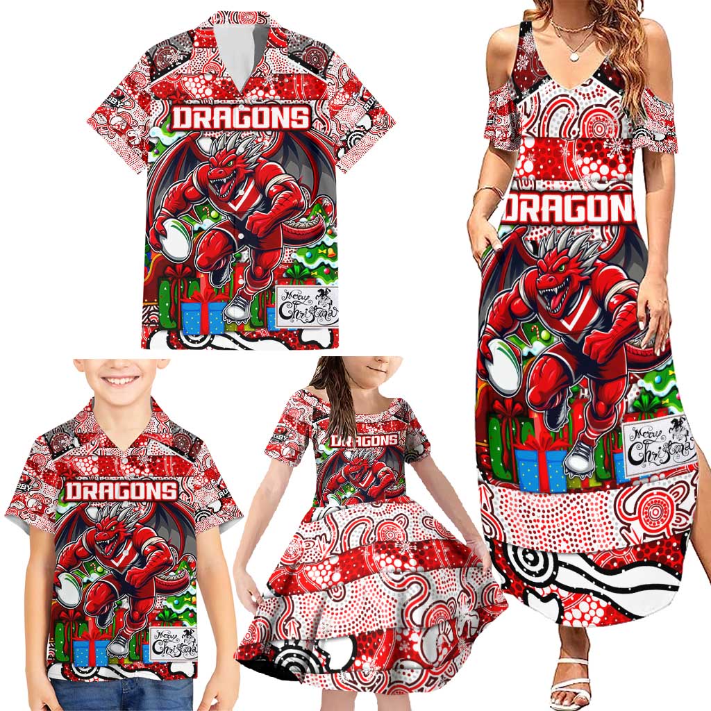 Custom Dragons Rugby Merry Christmas Family Matching Summer Maxi Dress and Hawaiian Shirt Indigenous Australian Art