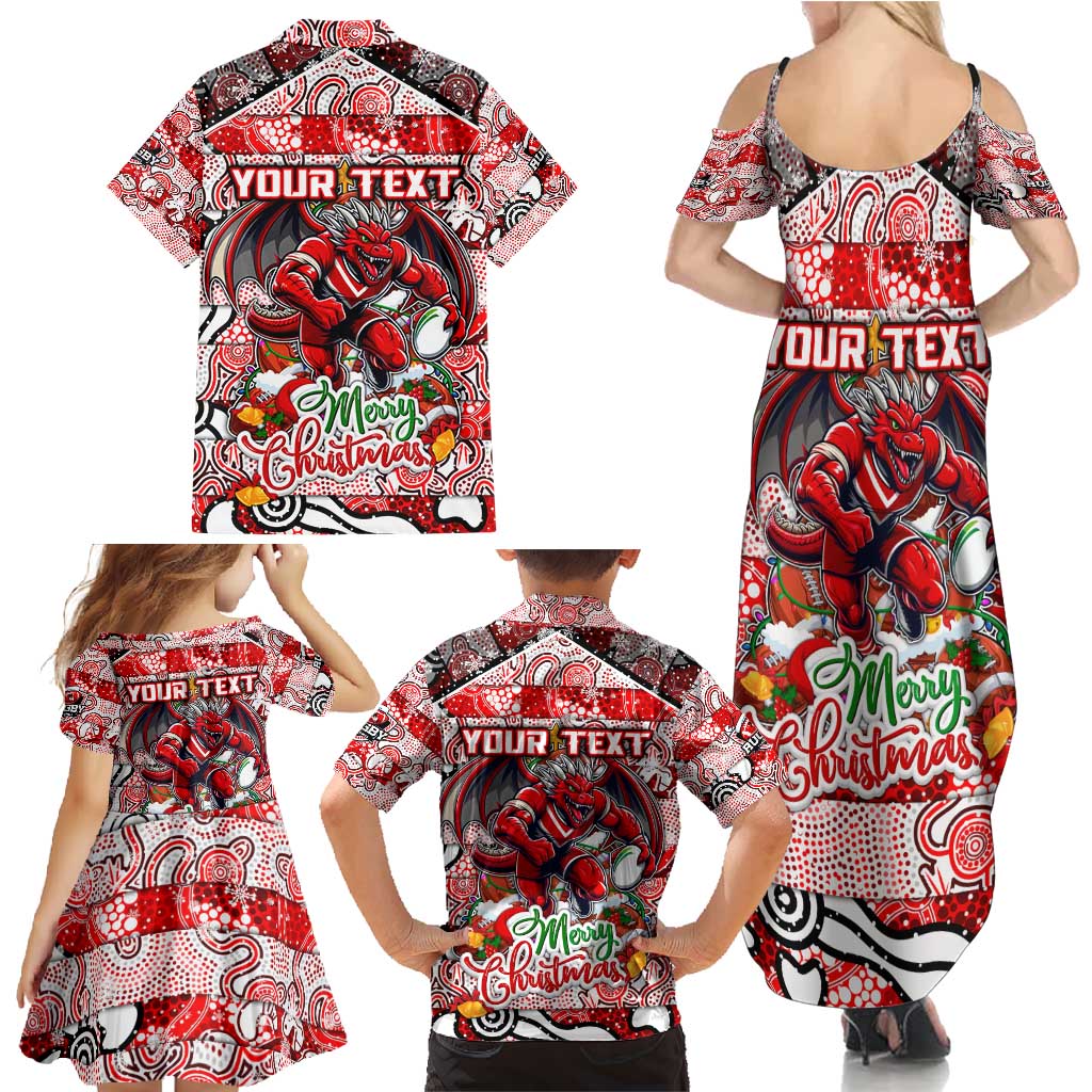 Custom Dragons Rugby Merry Christmas Family Matching Summer Maxi Dress and Hawaiian Shirt Indigenous Australian Art