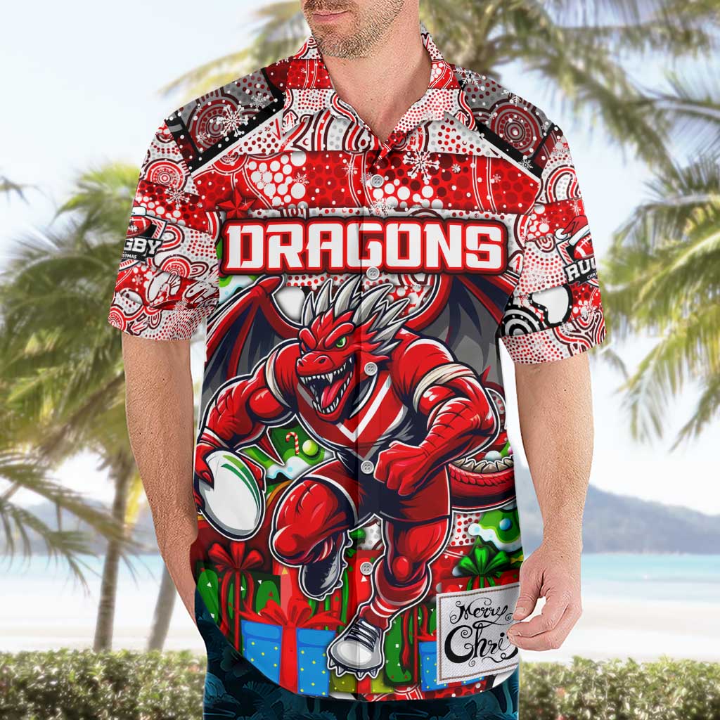 Custom Dragons Rugby Merry Christmas Hawaiian Shirt Indigenous Australian Art - Vibe Hoodie Shop