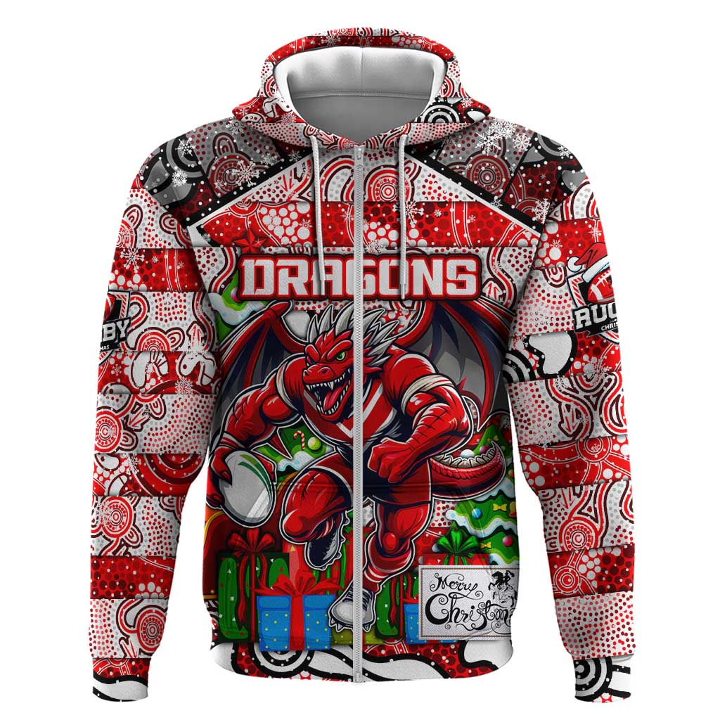 Custom Dragons Rugby Merry Christmas Hoodie Indigenous Australian Art - Vibe Hoodie Shop