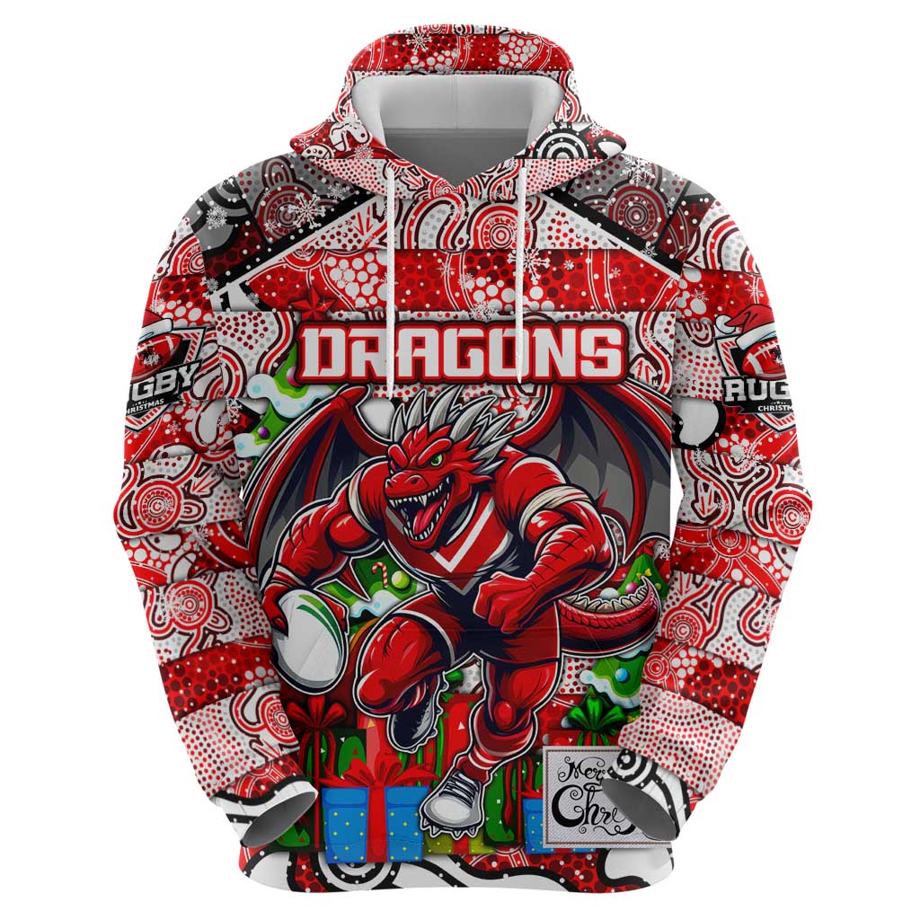 Custom Dragons Rugby Merry Christmas Hoodie Indigenous Australian Art - Vibe Hoodie Shop