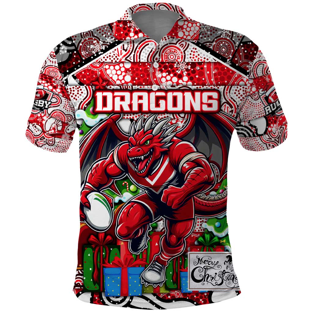 Custom Dragons Rugby Merry Christmas Polo Shirt Indigenous Australian Art - Vibe Hoodie Shop