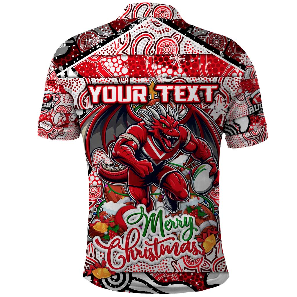 Custom Dragons Rugby Merry Christmas Polo Shirt Indigenous Australian Art - Vibe Hoodie Shop